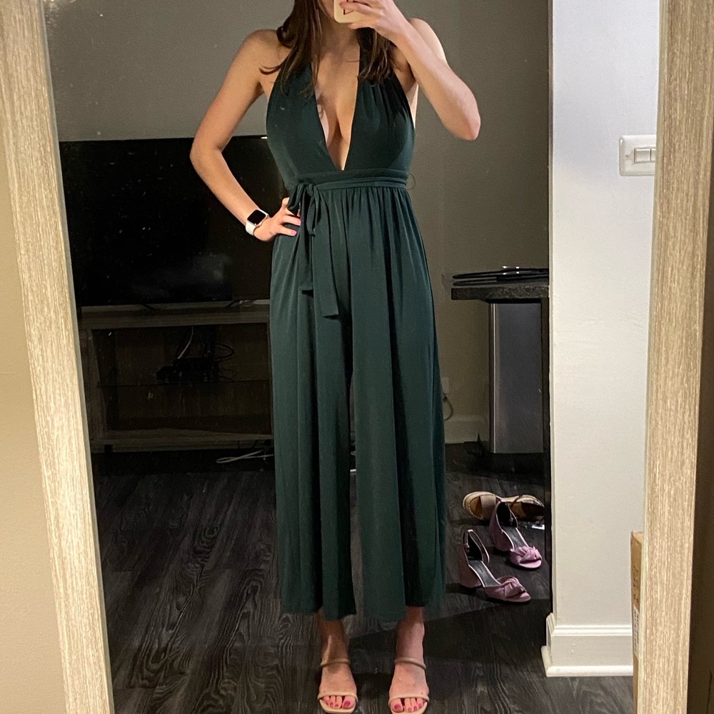 Deep V Halter Plunge Jumpsuit in Green